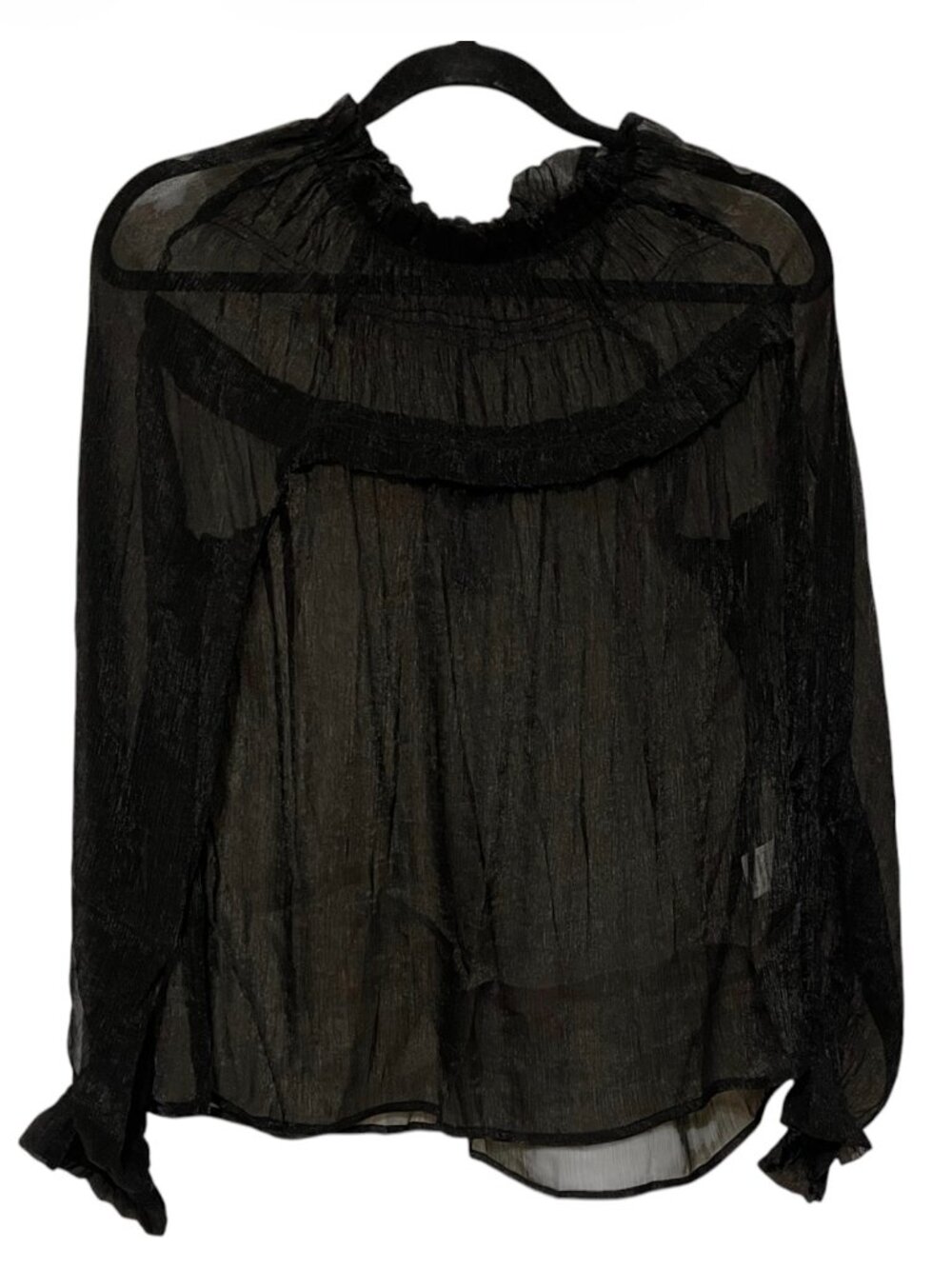 The Korner Small Ruffle Elastic Neck Long Sleeve Sheer Layering Blouse NWT